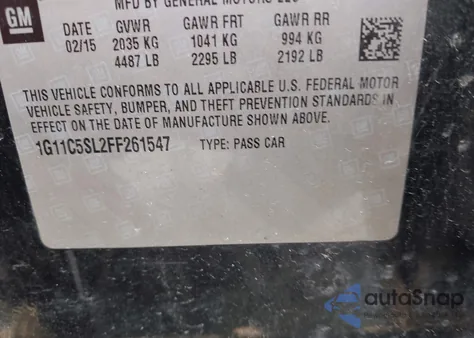 2015 Chevrolet Malibu 1Lt from USA, damaged, VIN 1G11C5SL2FF261547